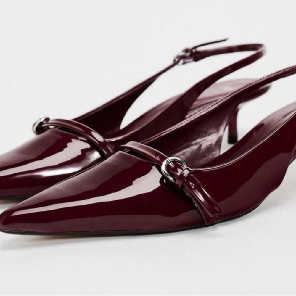 Zara burgandy Slingback kitten Heels size 39